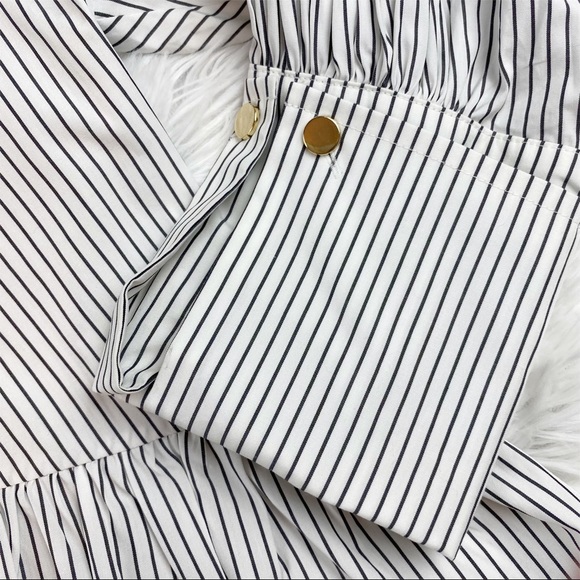 Brøgger striped ruffle hem Button-Up Top long sleeve dropped shoulder - Picture 6 of 12